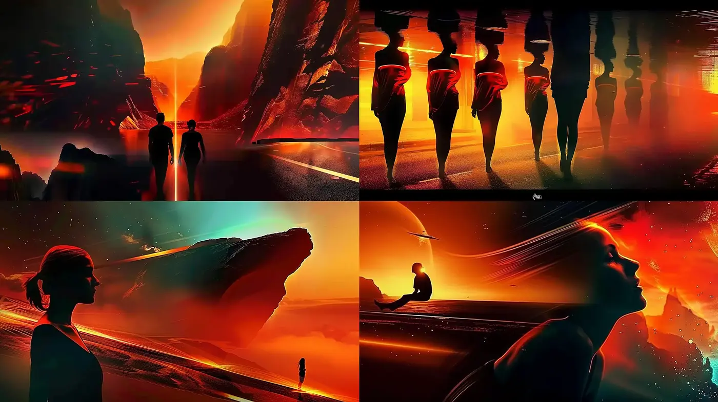 Cinematic Sunset Silhouettes with a Dystopian Sci-Fi Ambiance - Midjourney sref style