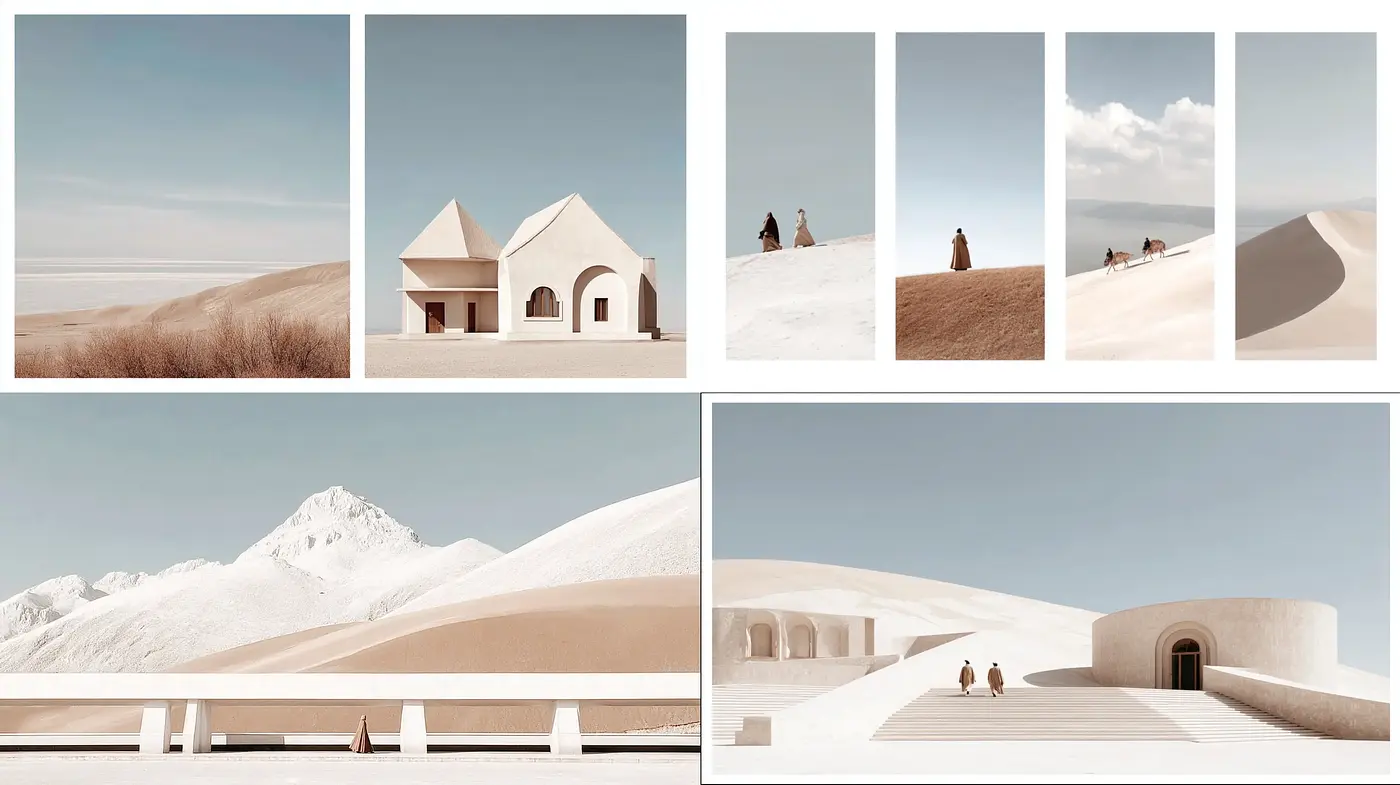 Sleek Architectural Landscapes with a Minimalist Aesthetic - Midjourney sref style