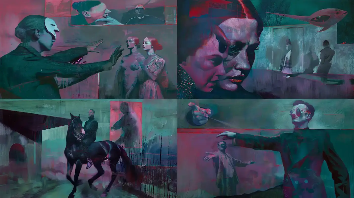Mysterious and surreal visual narrative with a haunting ambiance - Midjourney sref style