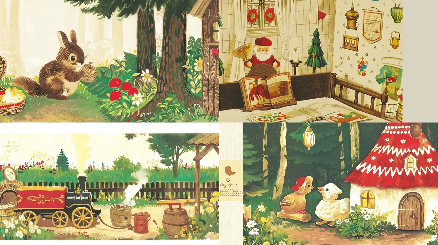 Whimsical Storybook Illustrations with a Warm Nostalgic Essence - Midjourney sref style