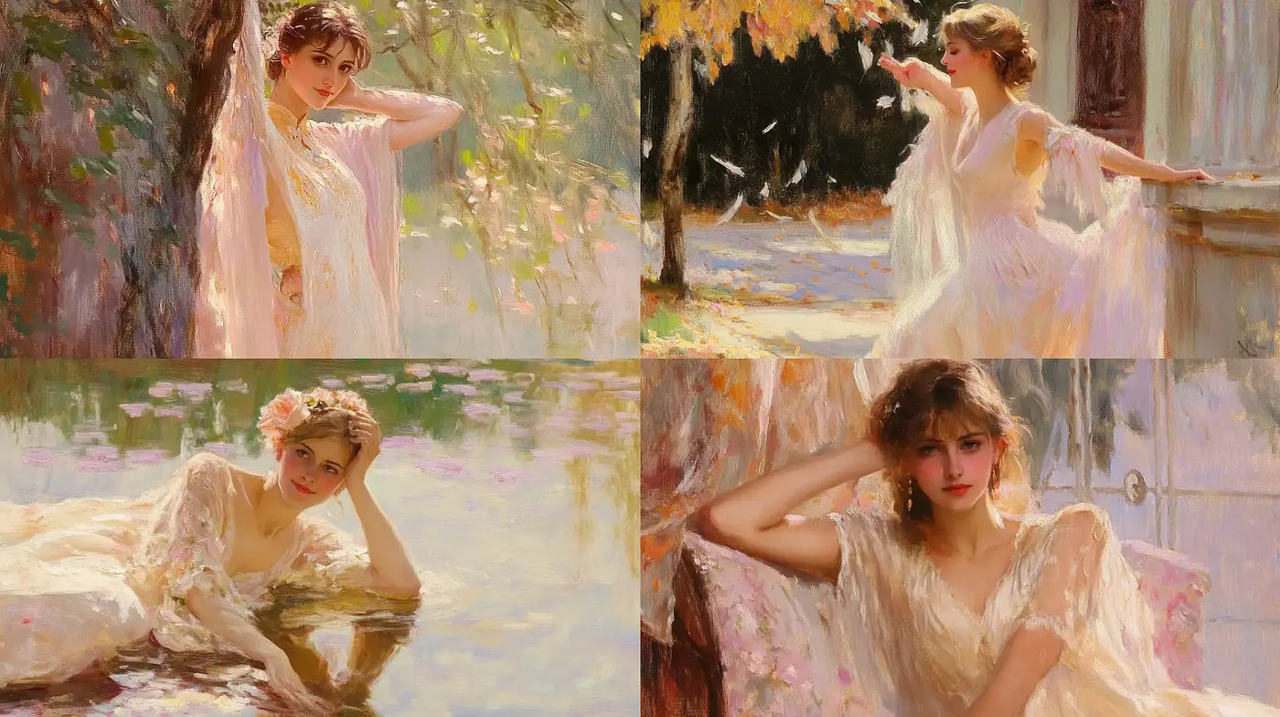 Ethereal Light and Romantic Brushwork in Dreamlike Impressionism - Midjourney sref style