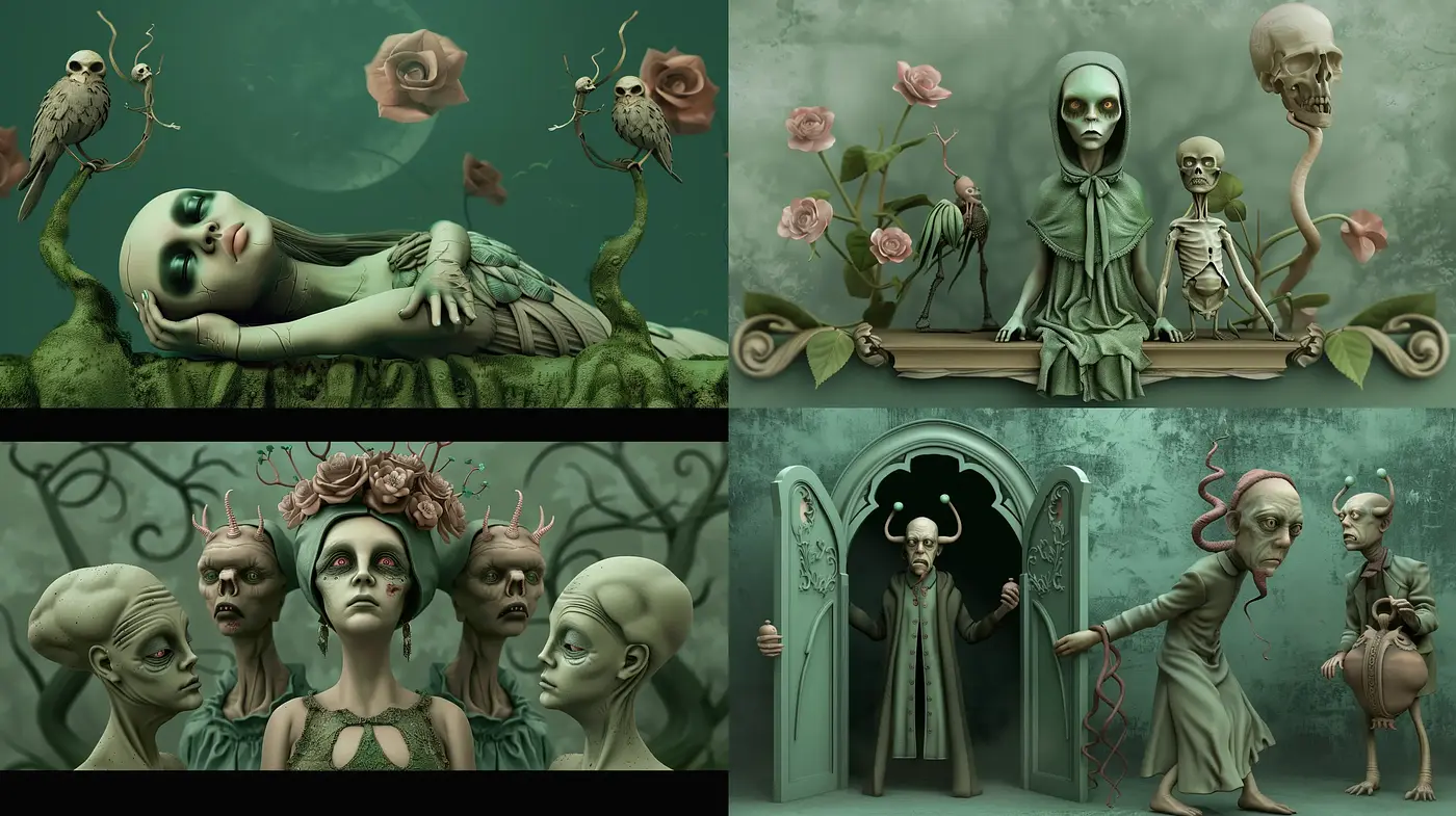 Eerie Gothic Reverie with Surrealist Undertones - Midjourney sref style