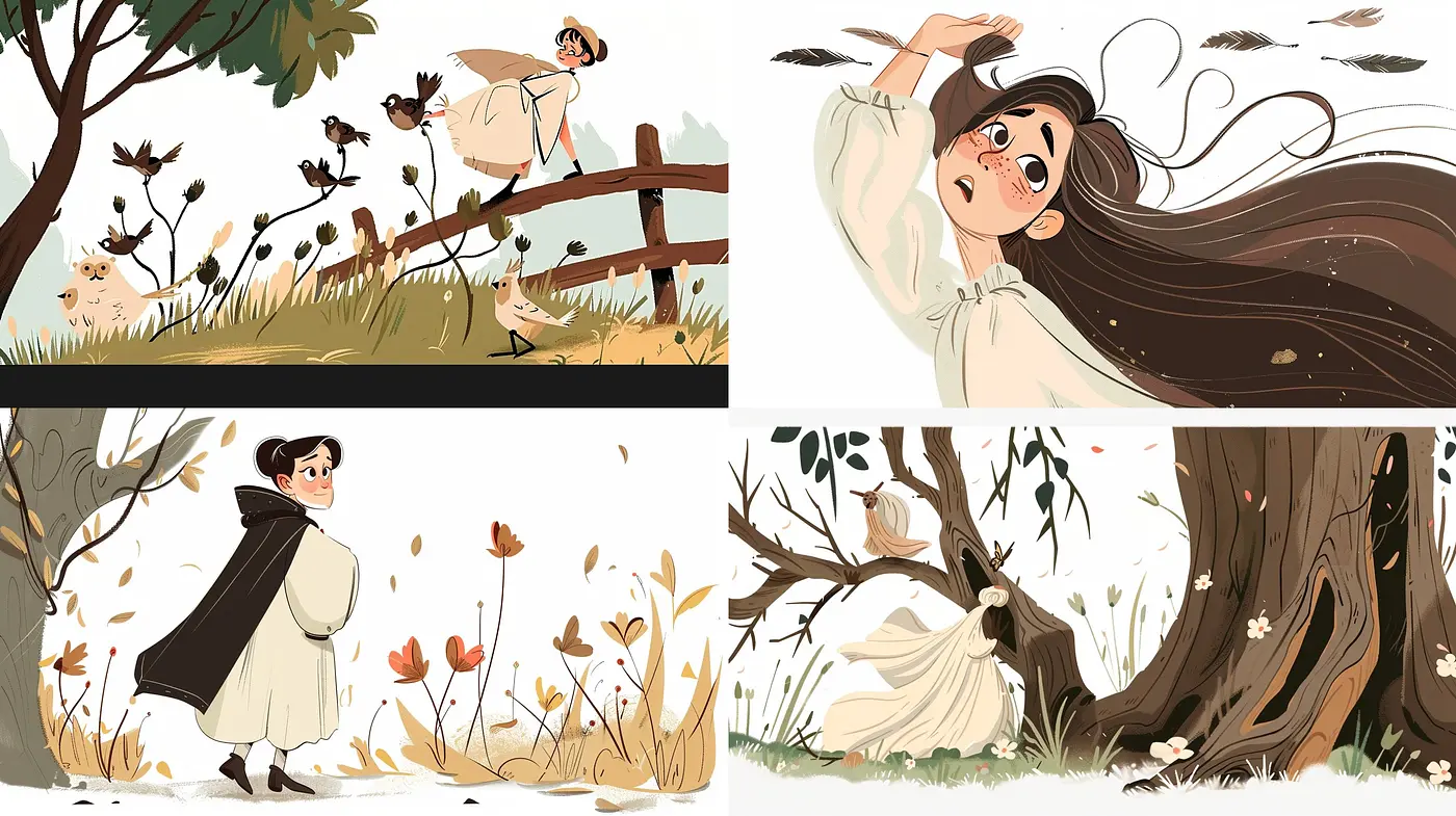 Harmonious Pastel Hues and Whimsical Lines in Nature-Inspired Illustrations - Midjourney sref style