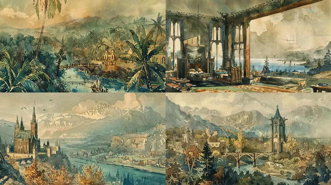 Timeless Echoes of Historical Watercolor Scenes - Midjourney sref style