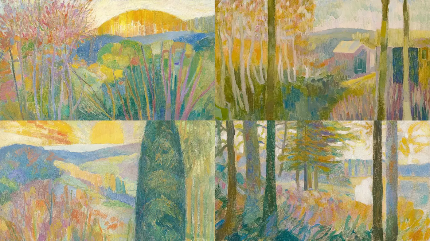 Luminous Impasto Landscapes Blending Serenity and Vivacity - Midjourney sref style