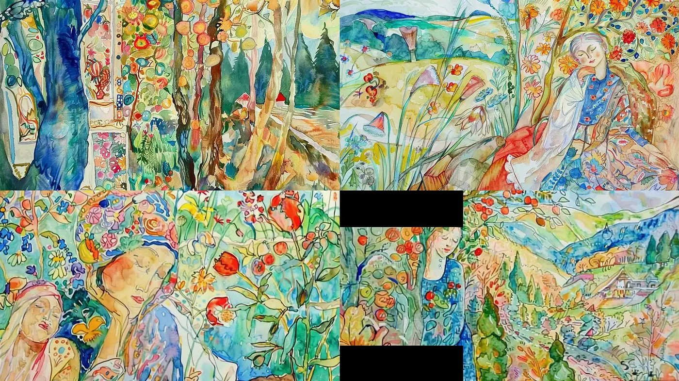 Whimsical Watercolor Garden Dreamscape - Midjourney sref style