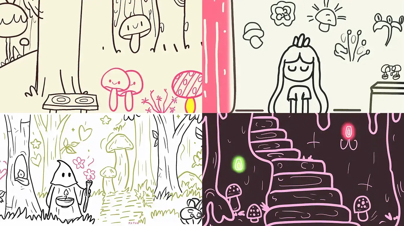 Whimsical Illustrations with Playful Nature Themes - Midjourney sref style