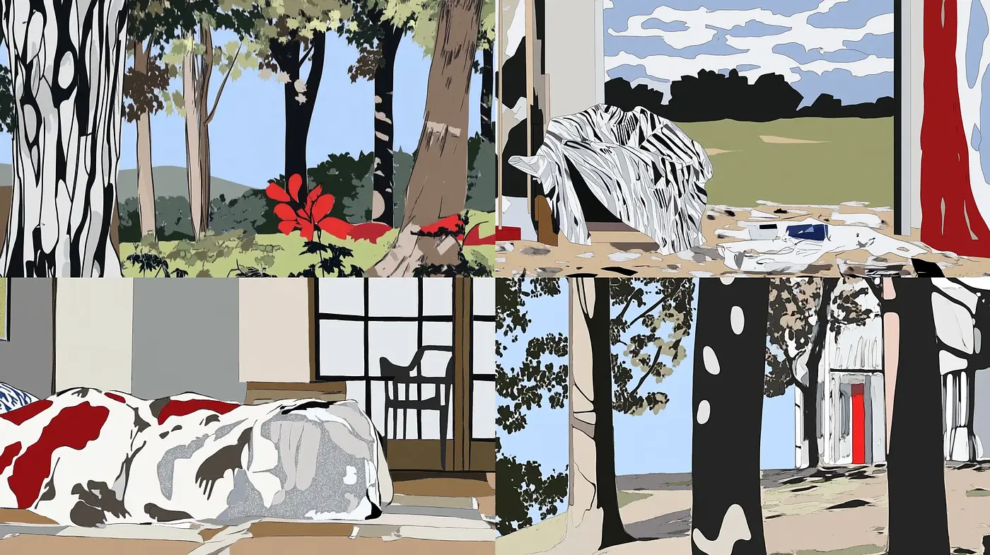 Contemporary Graphical Tableau with Stylized Nature Elements - Midjourney sref style