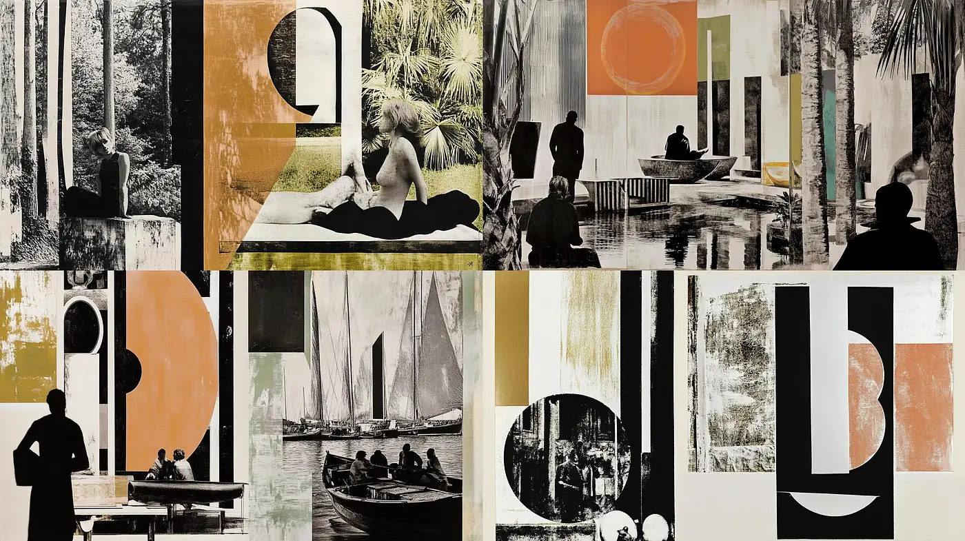 Monochrome Collage with Bold Geometric Contrasts - Midjourney sref style
