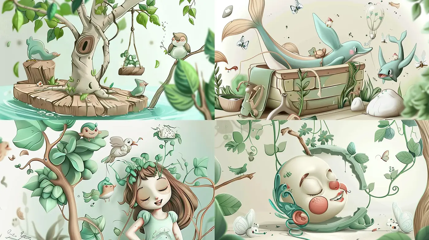 Serene Pastel Storybook Illustrations - Midjourney sref style