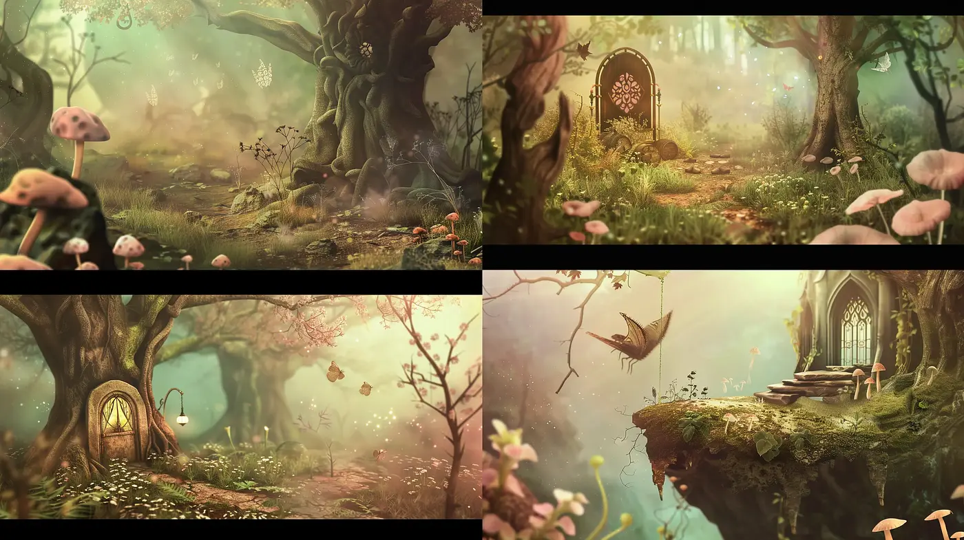 Enchanted Forest Dreamscape: A Whimsical Fusion of Nature and Fantasy - Midjourney sref style