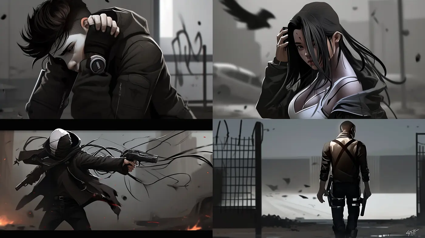 Stylized Noir Elegance with a Modern Graphic Novel Infusion - Midjourney sref style
