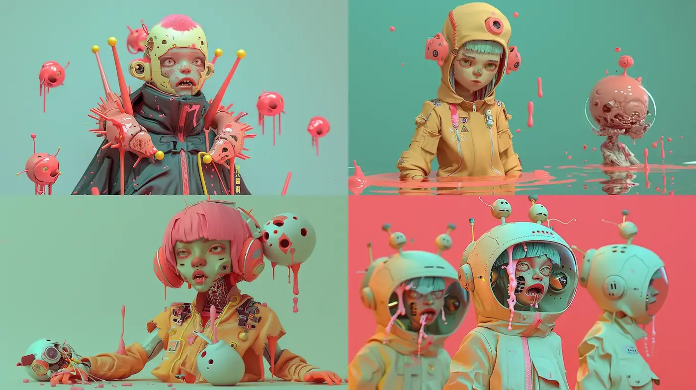 Surreal and Playful Aesthetic with Retro-Futuristic Influences - Midjourney sref style