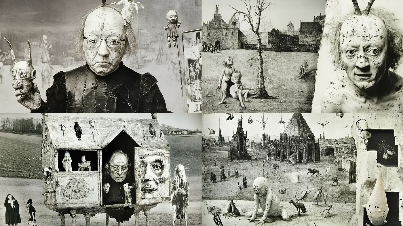 Surrealistic Black and White Photomontage Dreamscape - Midjourney sref style