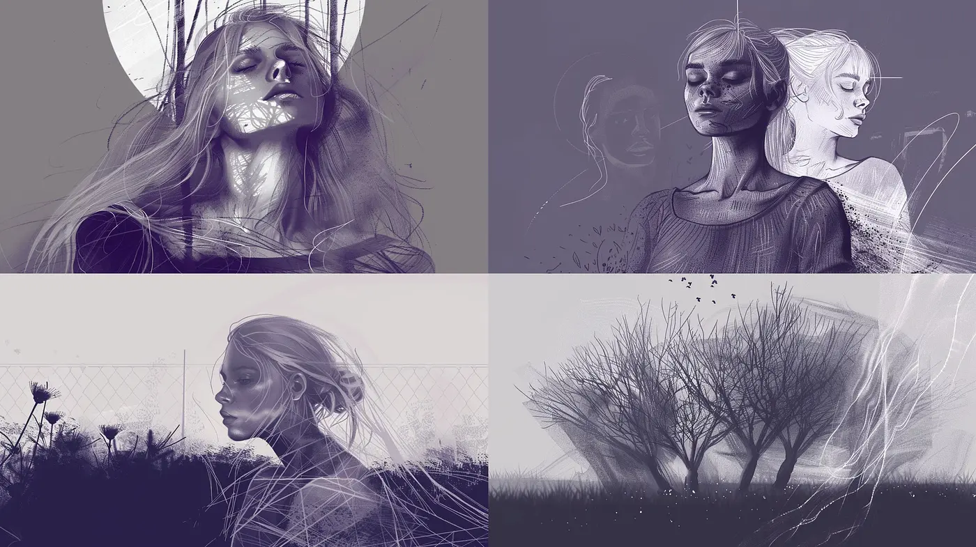 Ethereal Monochrome Dreamscape: A Fusion of Sketch and Wash Techniques with a Melancholic Vibe - Midjourney sref style