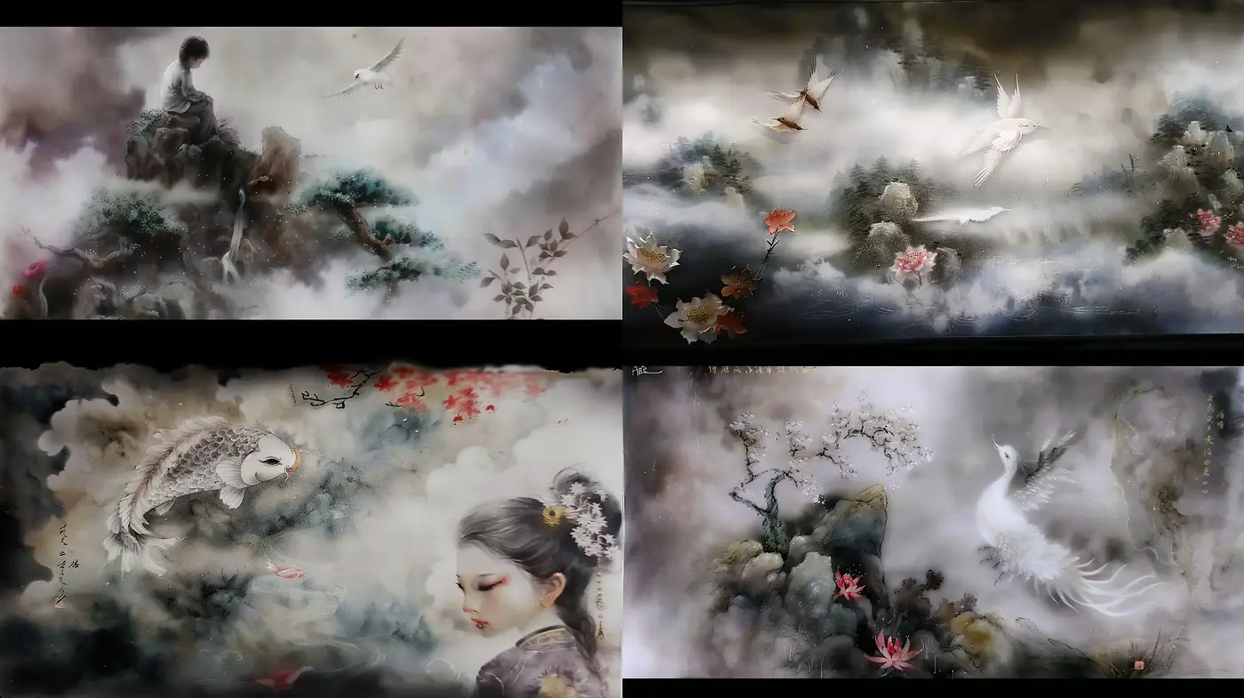 Ethereal Mist and Delicate Hues: A Dreamlike Ink Wash Fusion - Midjourney sref style