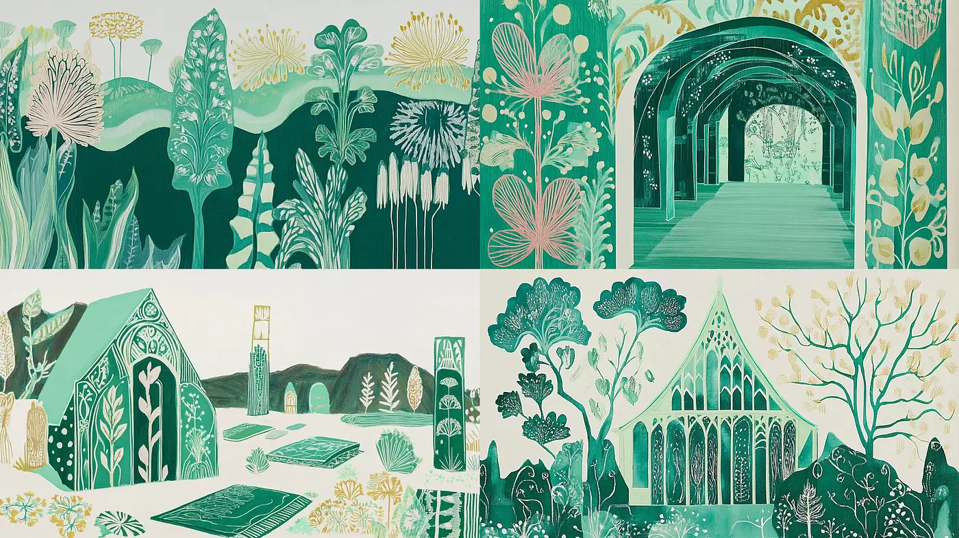 Enchanting Botanical Dreamscapes in Monochrome Green - Midjourney sref style