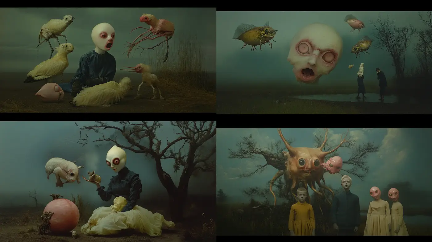 Eerie Surrealism: A Dreamlike Fusion of Disquiet and Nature - Midjourney sref style