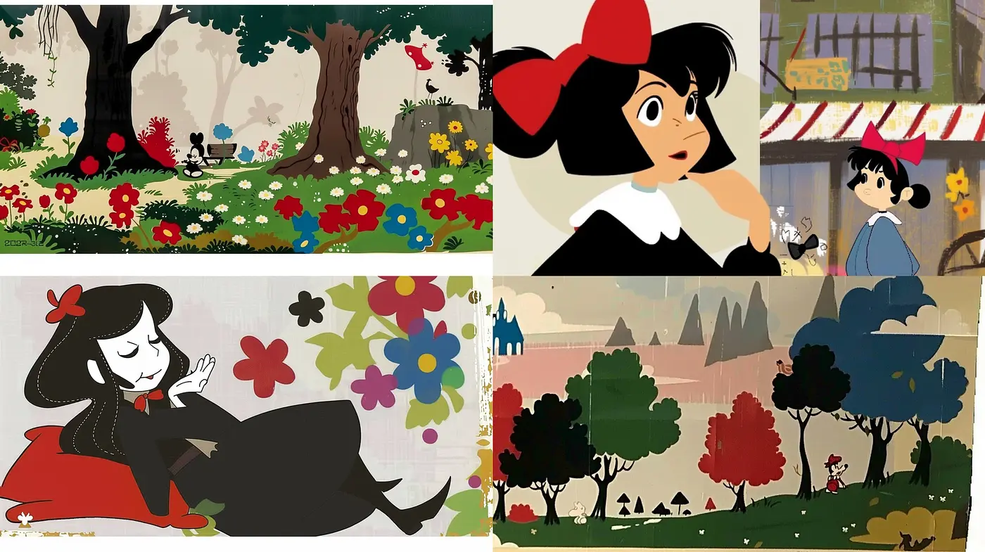 Stylized Nostalgia: A Harmonious Blend of Vibrant Tones in Simplified Shapes - Midjourney sref style