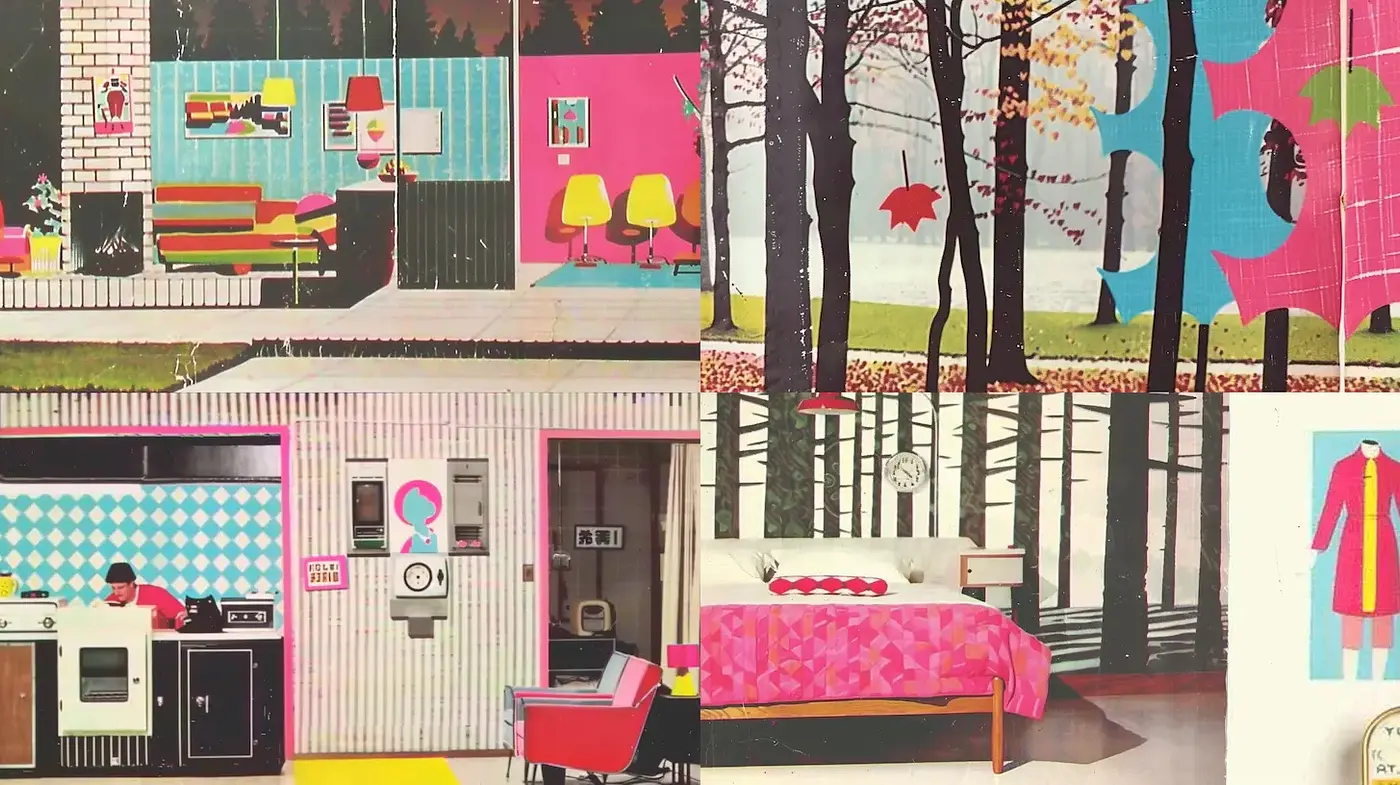 Mid-Century Modern Collage with Vintage Aesthetic - Midjourney sref style