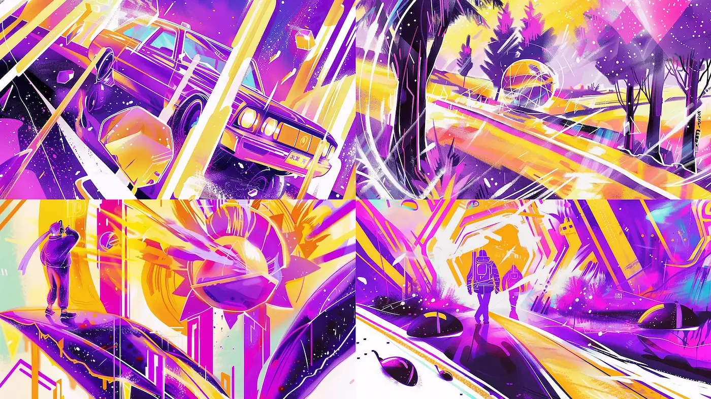 Explosive Neon Landscapes with Retro-Futuristic Vibe - Midjourney sref style