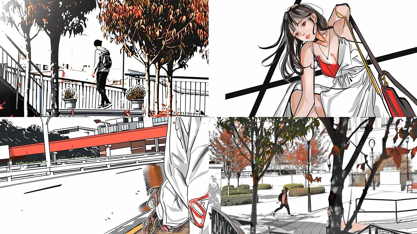 Contemporary Stylized Graphic Novel Aesthetics with a Lively Red Accented Color Scheme - Midjourney sref style
