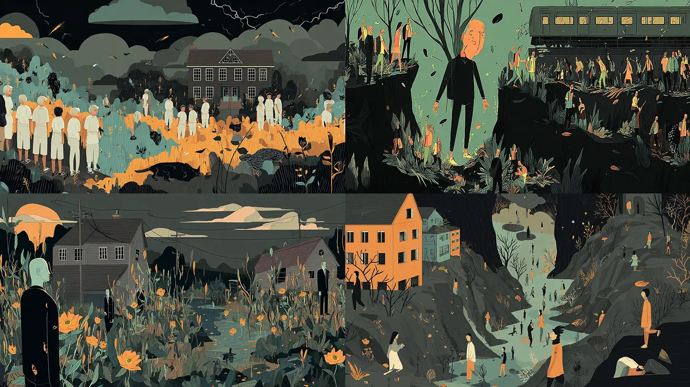 Eerie and Melancholic Landscapes with Surreal Elements - Midjourney sref style