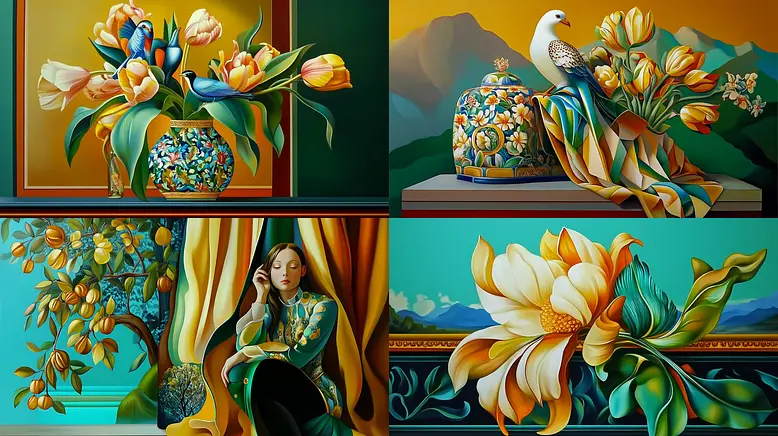 Vibrant Floral and Ornate Vases with a Whimsical Touch