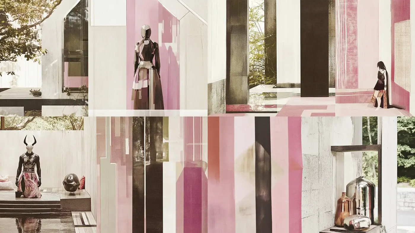 Contemporary Echoes of Cubism in Sepia and Rose Tones - Midjourney sref style