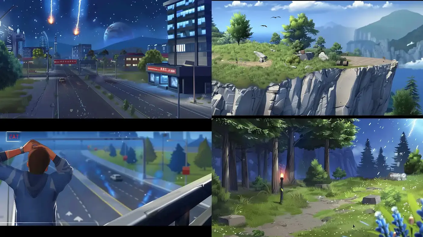 Vibrant and Dynamic Digital Landscapes with a Touch of Narrative - Midjourney sref style