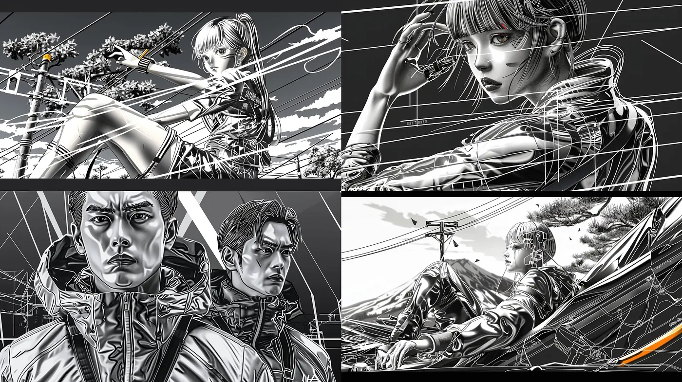 Monochrome Manga Mastery: A Homage to Inked Artistry in Grayscale - Midjourney sref style