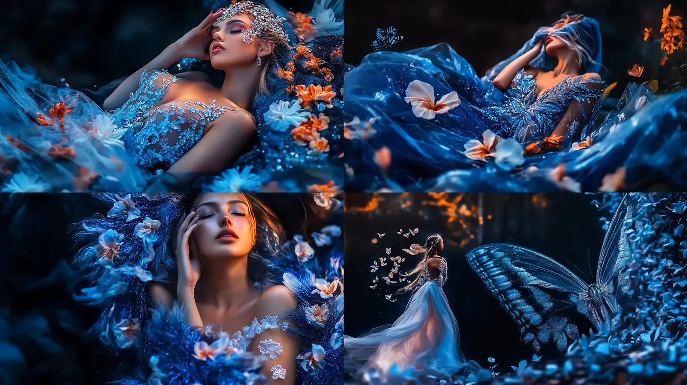 Enigmatic Twilight Dreamscape with Floral Fantasy and Ethereal Elegance - Midjourney sref style