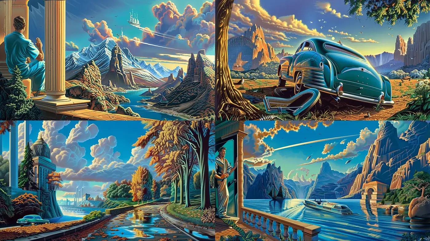 Retrofuturistic Reverie: Dreamlike Visions of a Stylized Past-Future - Midjourney sref style