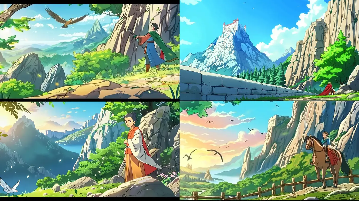 Consistent Elements of Stylized Nature in Animated Panoramas - Midjourney sref style
