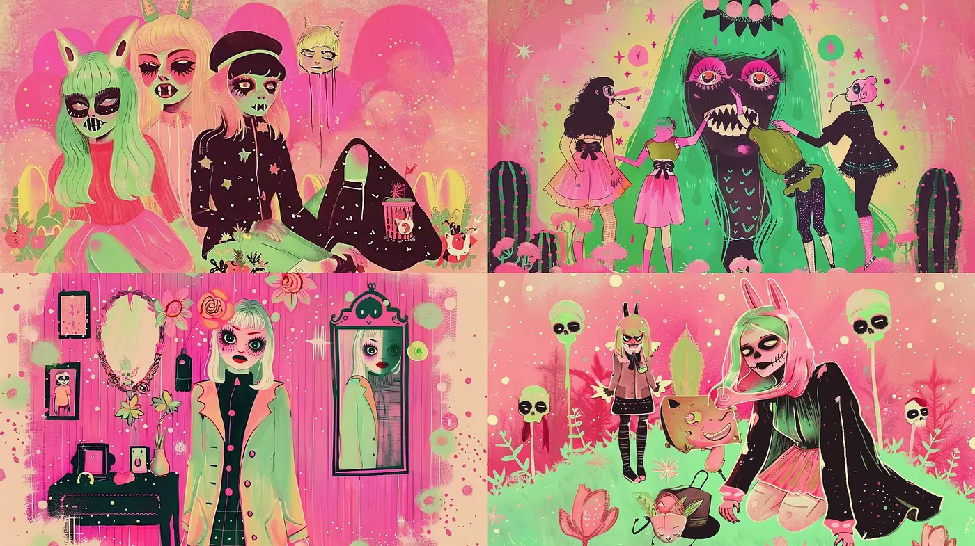 Eccentric Whimsy in Neon Pastels: A Fusion of Surreal Imagery and Contemporary Pop - Midjourney sref style