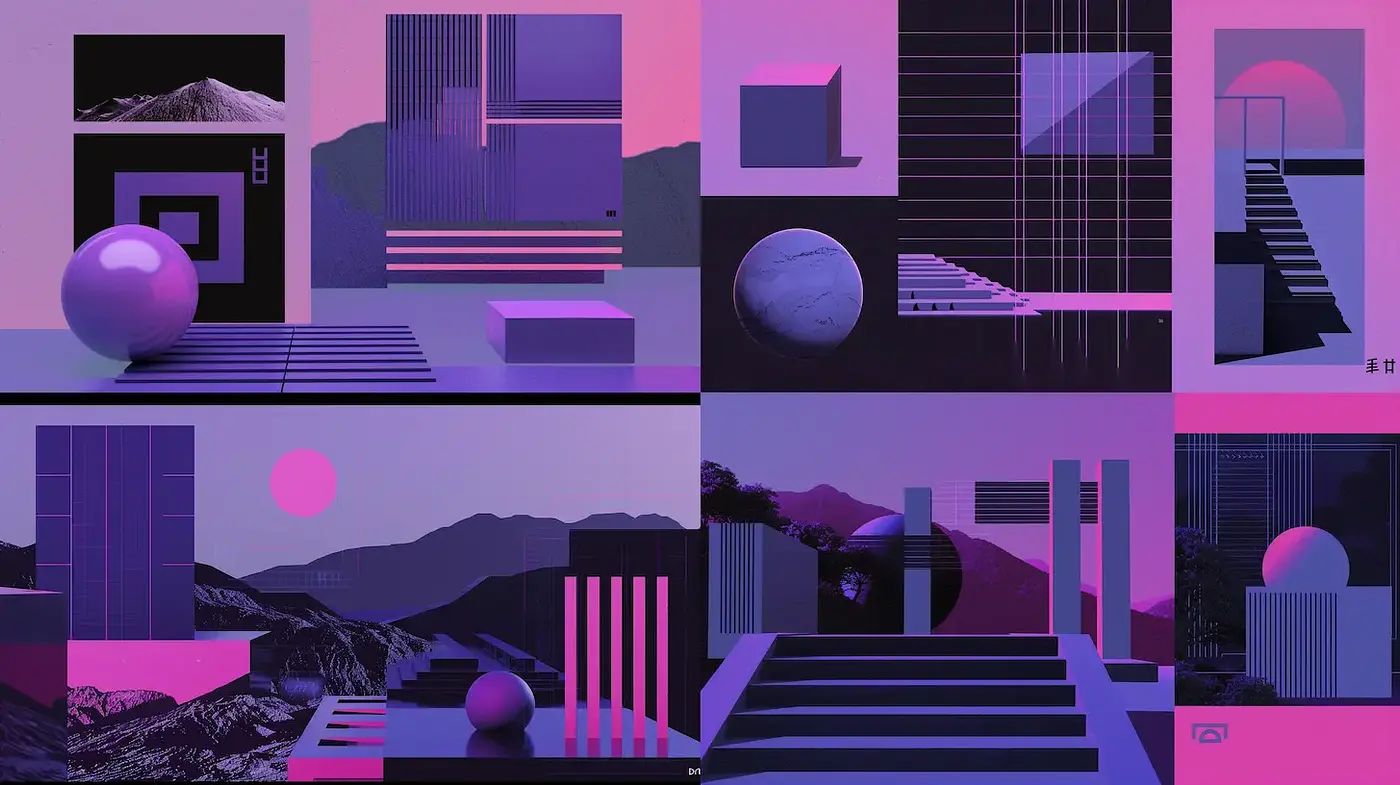Futuristic Geometric Composition with a Surreal Edge in a Minimalist Landscape - Midjourney sref style