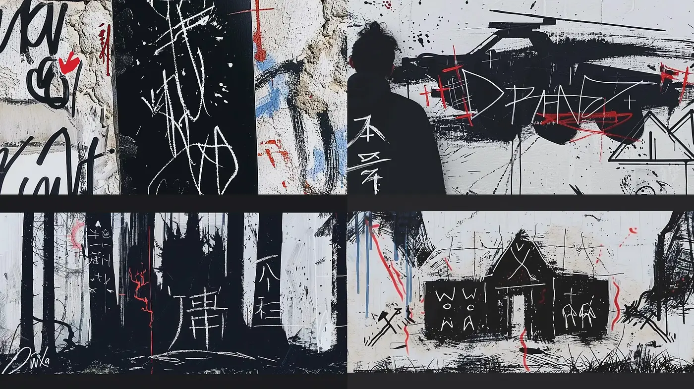 Monochromatic Expressionism with Red Accents - Midjourney sref style