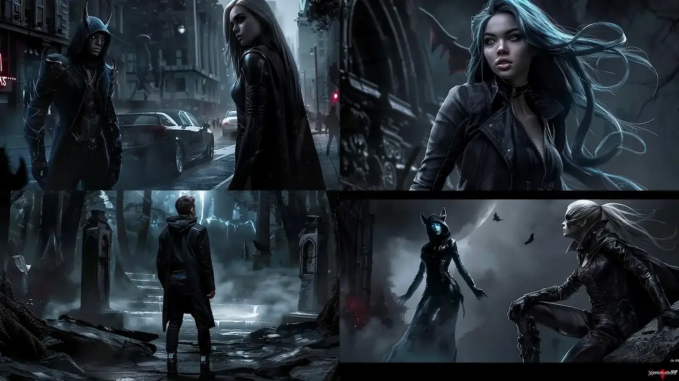 Dark, atmospheric fantasy with cyberpunk elements - Midjourney sref style