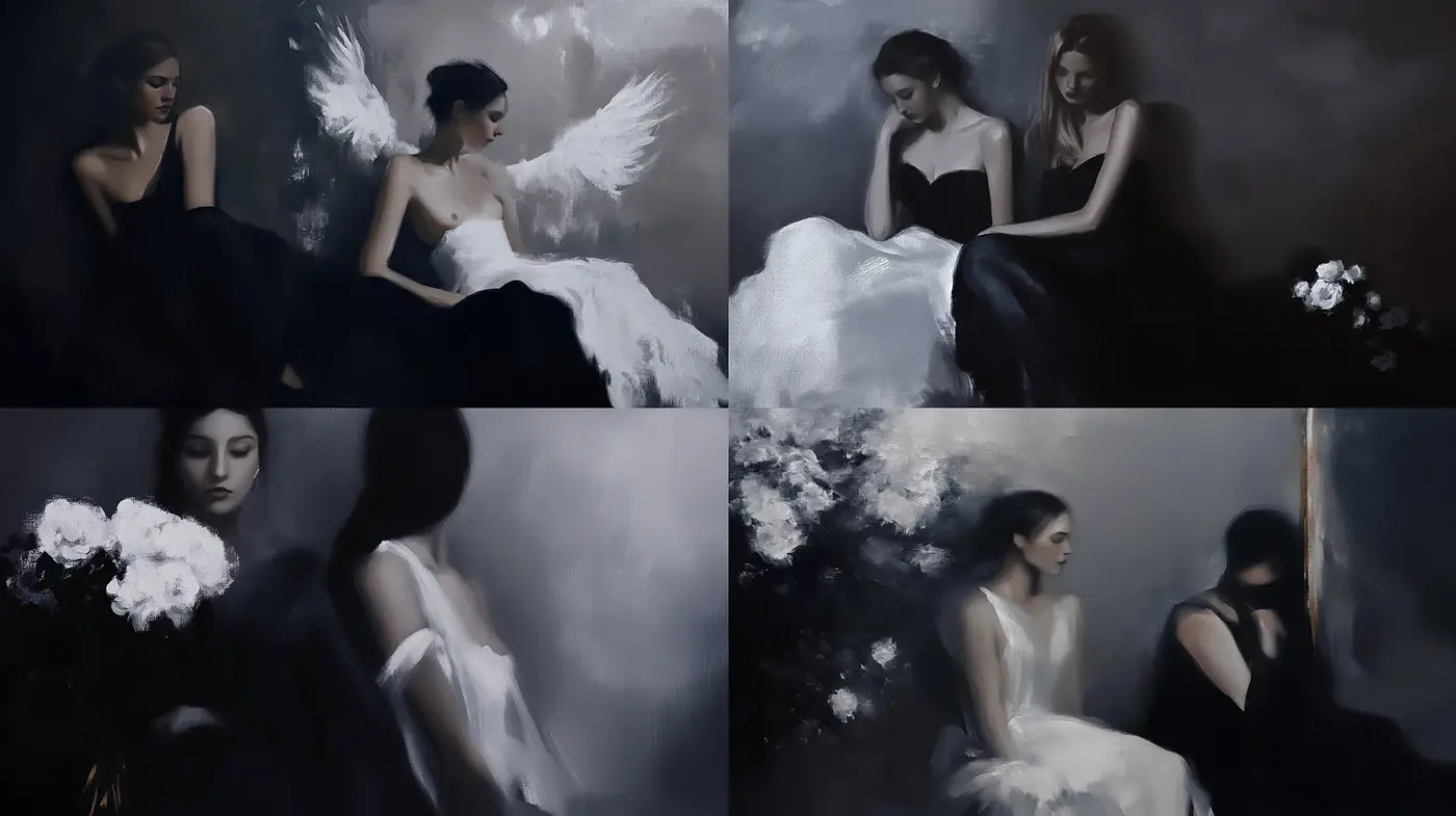 Melancholic Shadows: A Harmony of Monochromatic Whispers - Midjourney sref style
