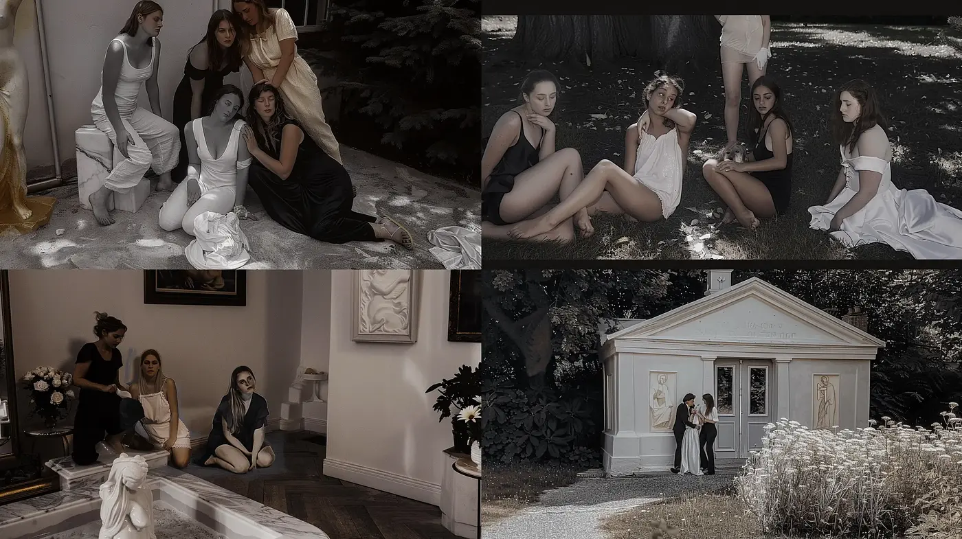 Ethereal Monochrome Elegance with a Contemporary Classical Touch - Midjourney sref style