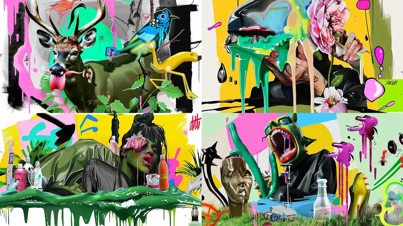 Vibrant and Eclectic Urban Surrealism with a Graffiti Influence - Midjourney sref style