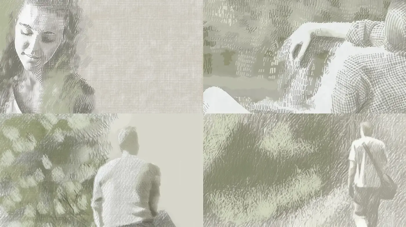 Serene and Reflective Art Style with Subtle Textural Variations - Midjourney sref style