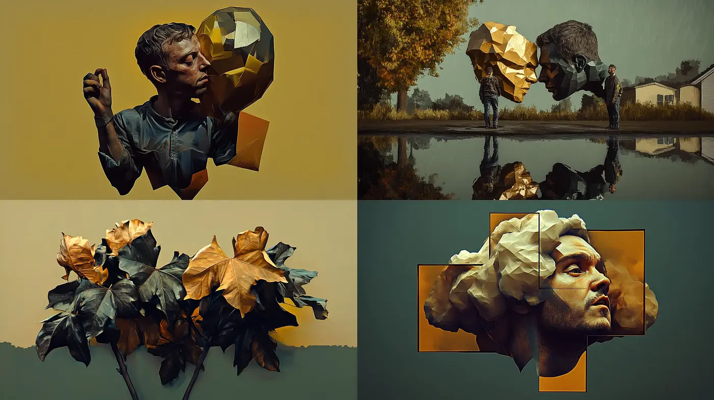 Surrealist Golden Hues with Sculptural Influence - Midjourney sref style