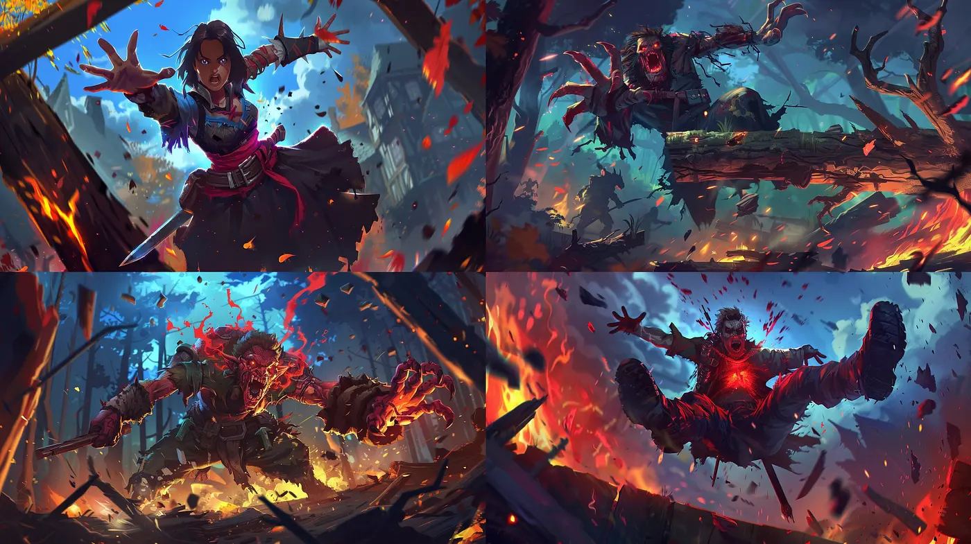 Dynamic Brushwork and Vivid Ember Hues in Action Scenes - Midjourney sref style