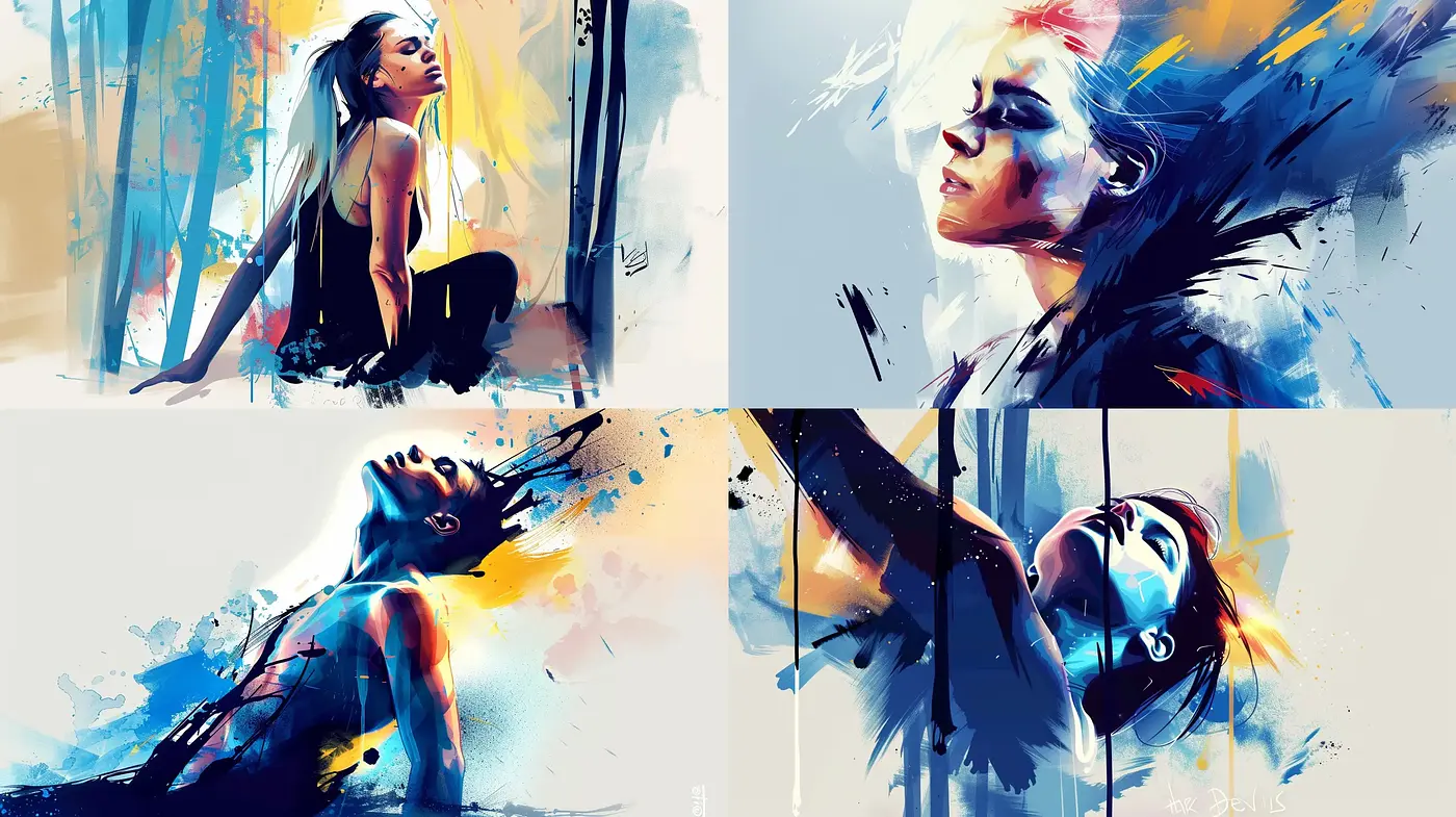 Ethereal Brushwork and Dynamic Abstraction in Modern Portraiture - Midjourney sref style