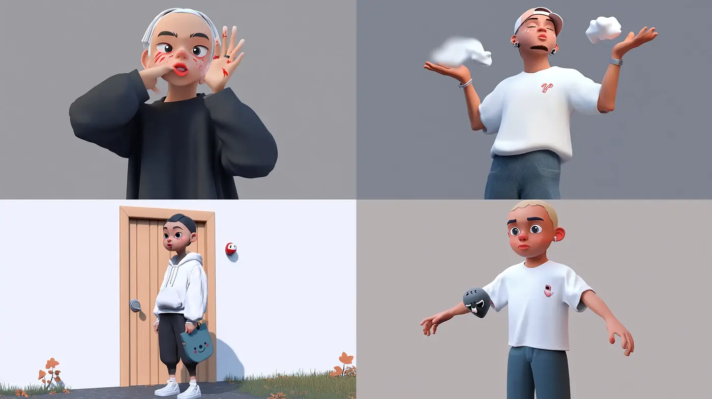 Contemporary Stylized 3D Characters with Soft Tones and Simplistic Elegance - Midjourney sref style