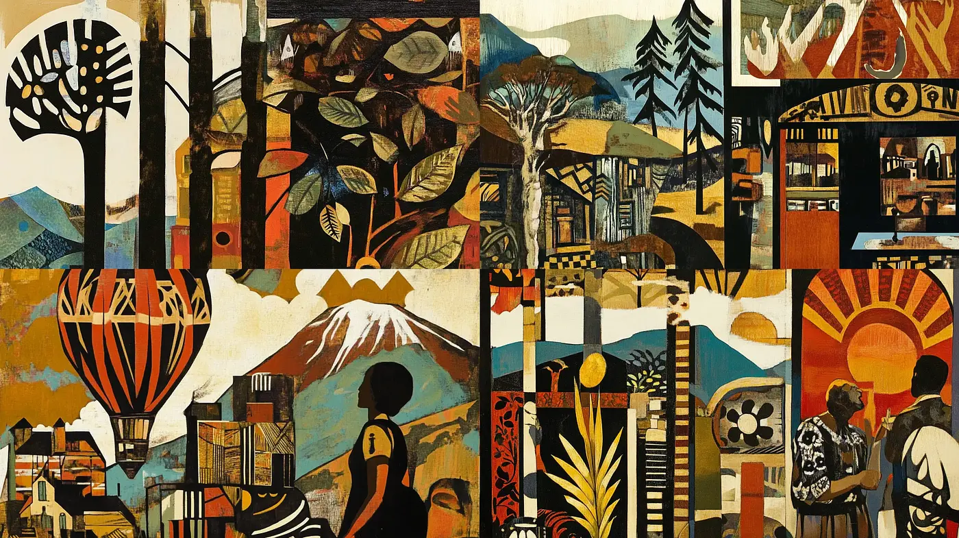 Eclectic Tapestry of Geometric Harmony and Rustic Hues - Midjourney sref style