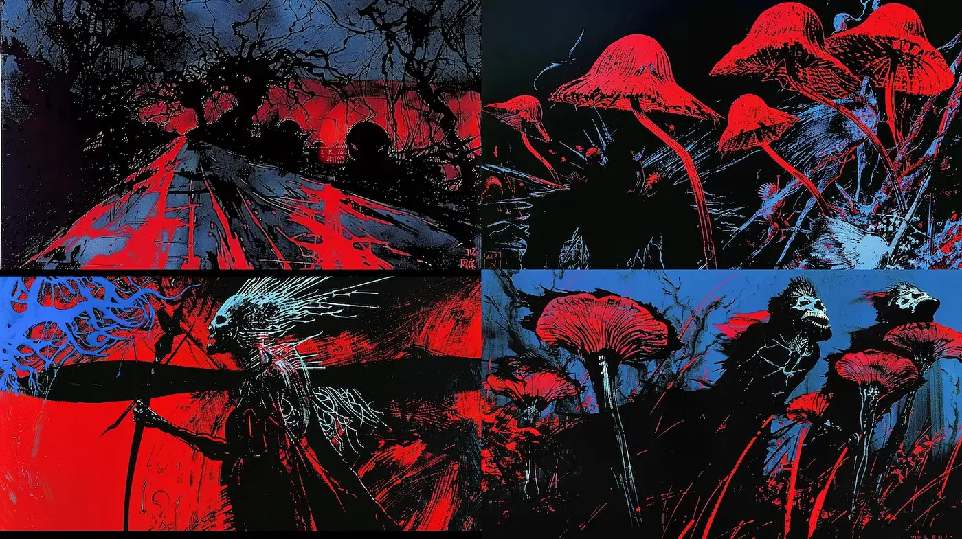 Dark and Haunting Imagery with a Surreal and Graphic Style - Midjourney sref style