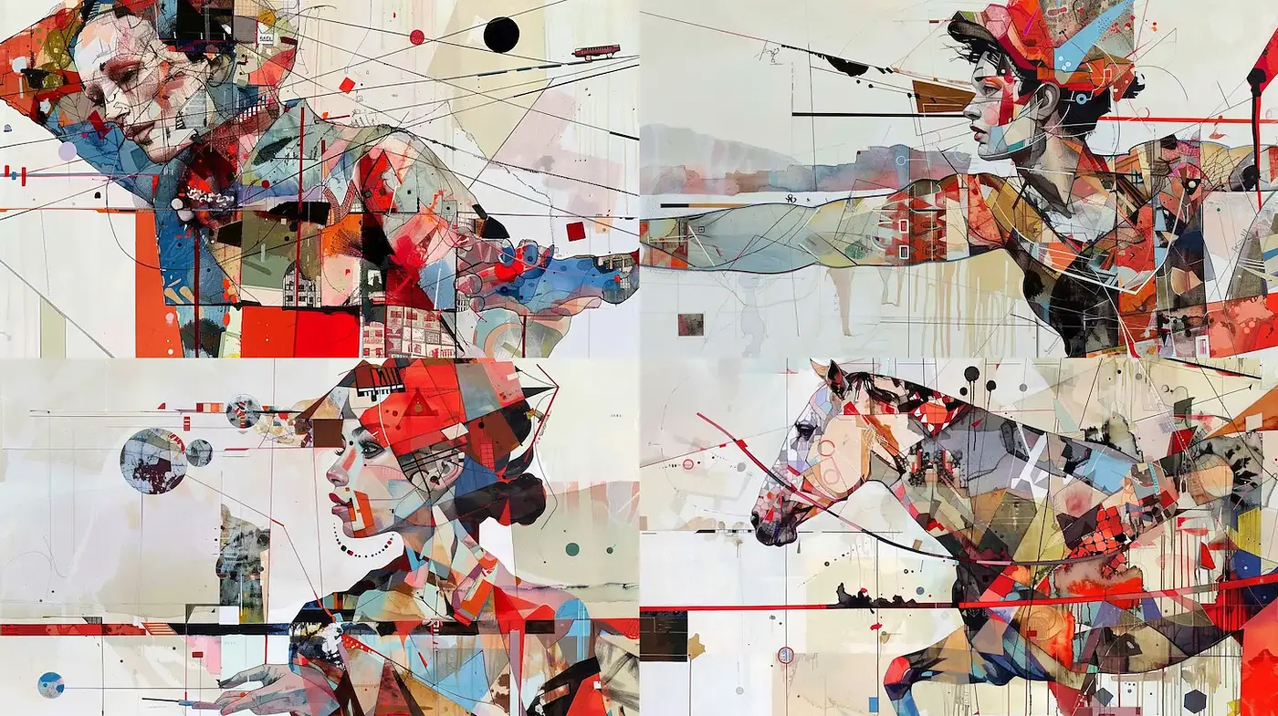 Contemporary Abstract Expression with Geometric Interplay - Midjourney sref style