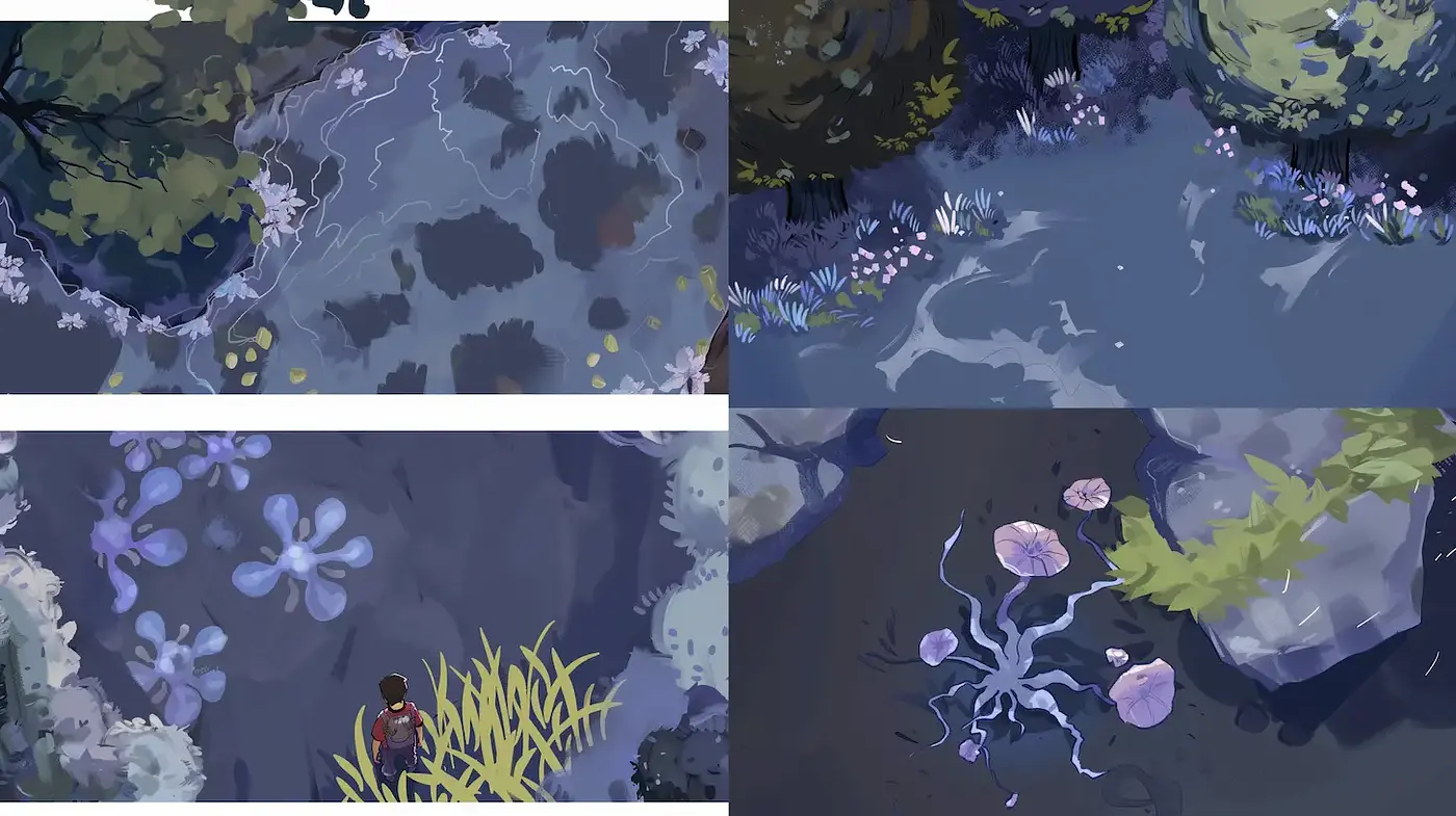 Whimsical and atmospheric nature-themed illustration style - Midjourney sref style